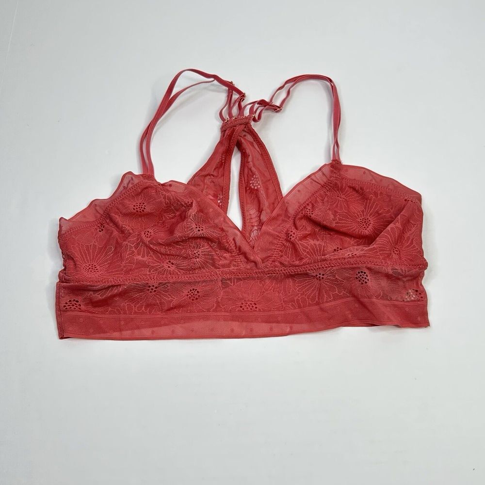 Aerie Lace Racerback Bralette Coral Pink Womens M Wireless No Cup Pads Valentine